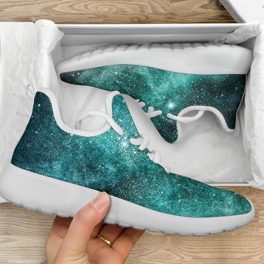 Teal Stardust Galaxy Space Print Mesh Knit Shoes GearFrost