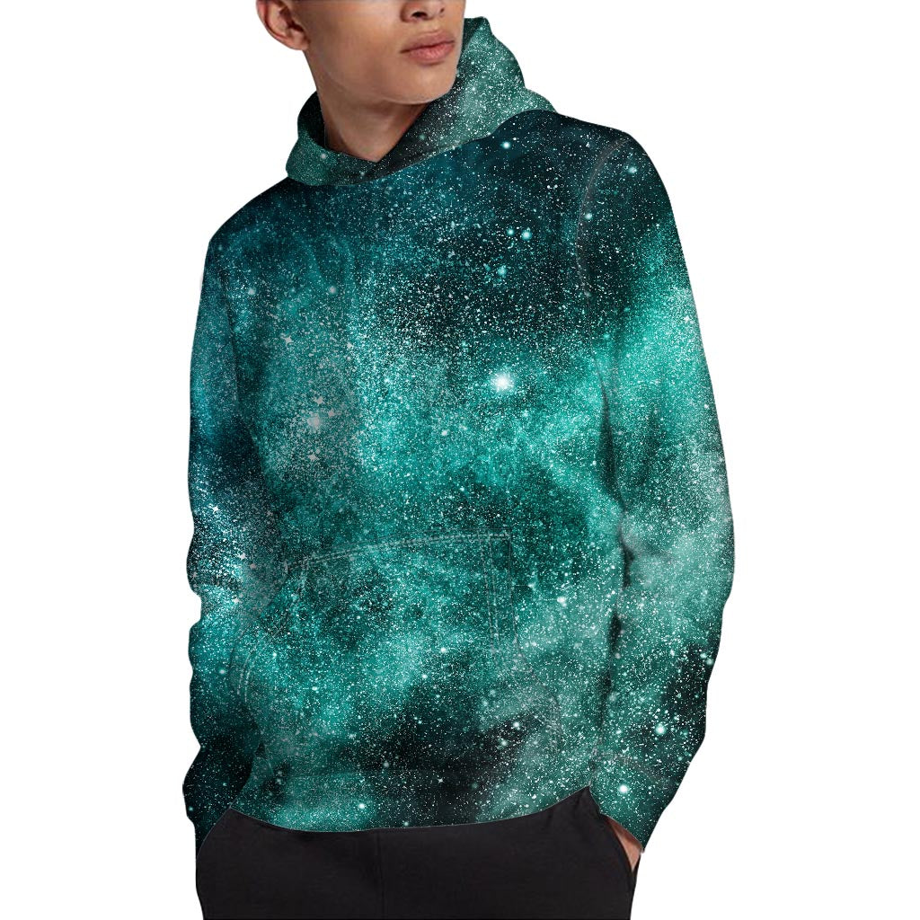 Teal Stardust Galaxy Space Print Pullover Hoodie