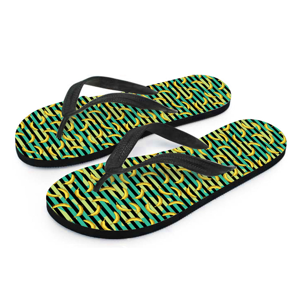 Teal Striped Banana Pattern Print Flip Flops