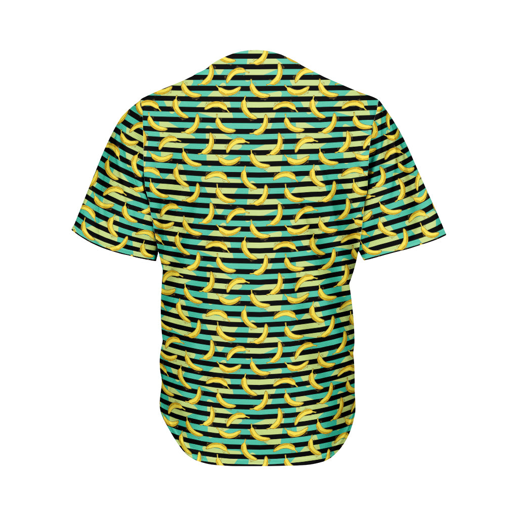Teal Striped Banana Pattern Print Men's Baseball Jersey