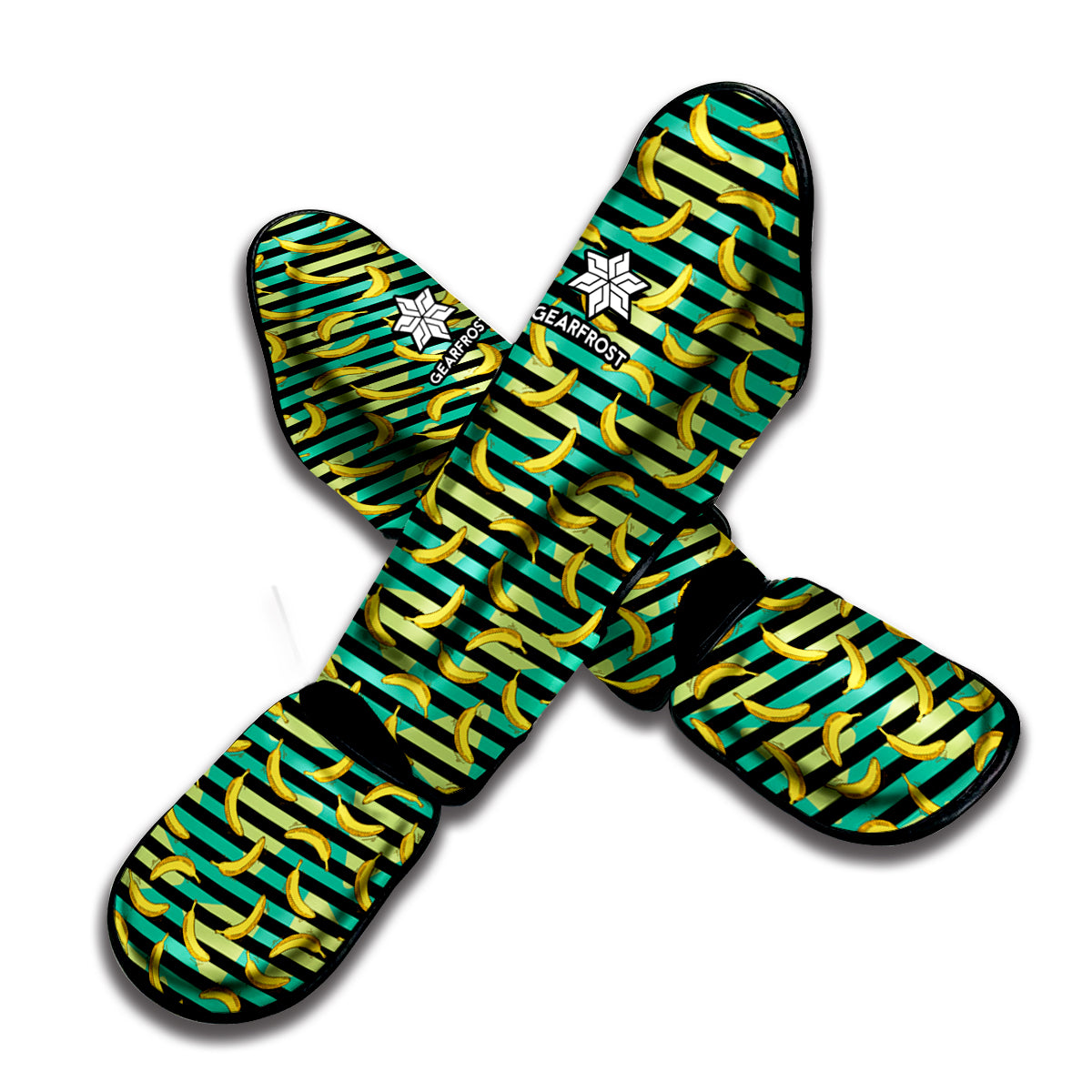 Teal Striped Banana Pattern Print Muay Thai Shin Guard