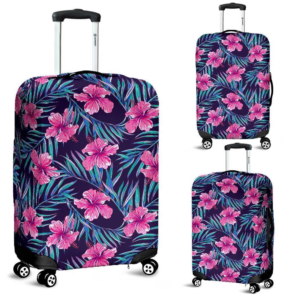 Teal Tropical Hibiscus Pattern Print Luggage Cover GearFrost