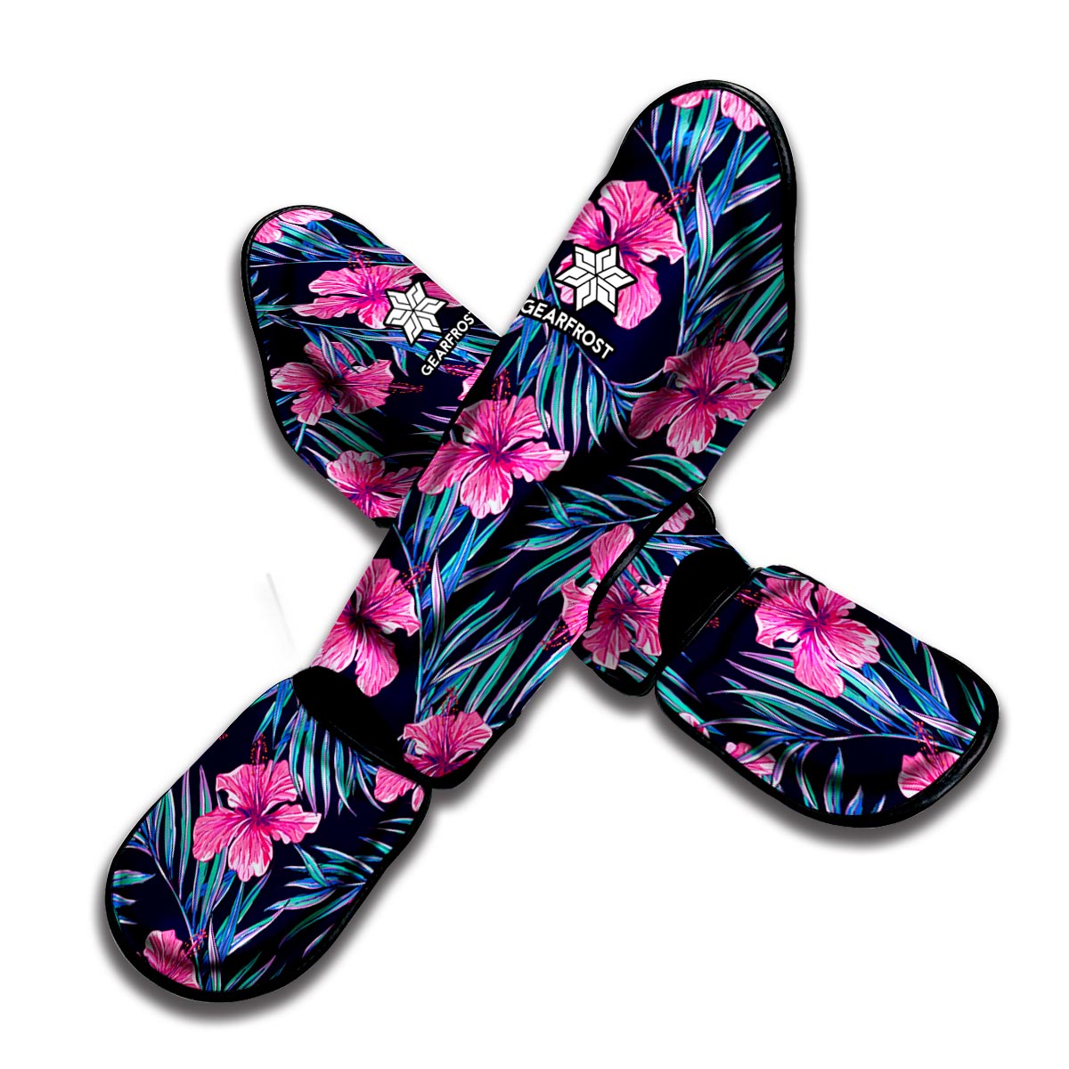 Teal Tropical Hibiscus Pattern Print Muay Thai Shin Guard