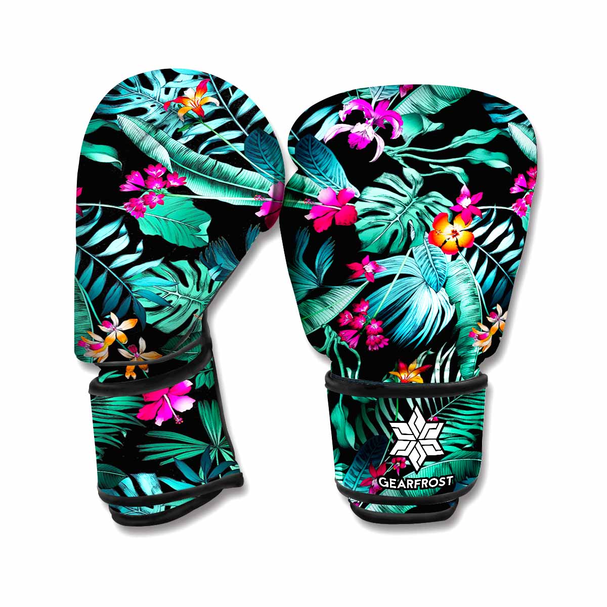 Teal Tropical Leaf Hawaii Pattern Print Boxing Gloves