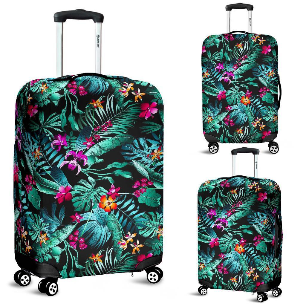 Teal Tropical Leaf Hawaii Pattern Print Luggage Cover GearFrost