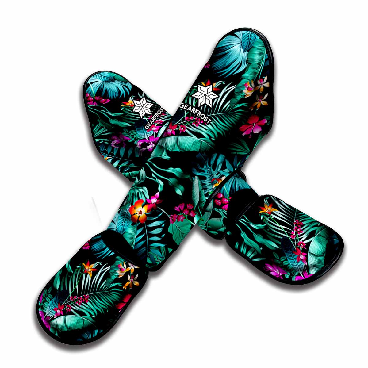 Teal Tropical Leaf Hawaii Pattern Print Muay Thai Shin Guard