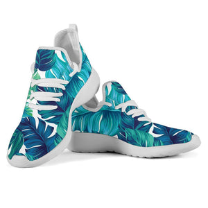 Teal Tropical Leaf Pattern Print Mesh Knit Shoes GearFrost