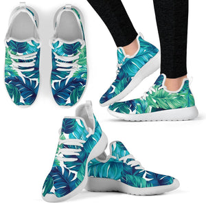 Teal Tropical Leaf Pattern Print Mesh Knit Shoes GearFrost