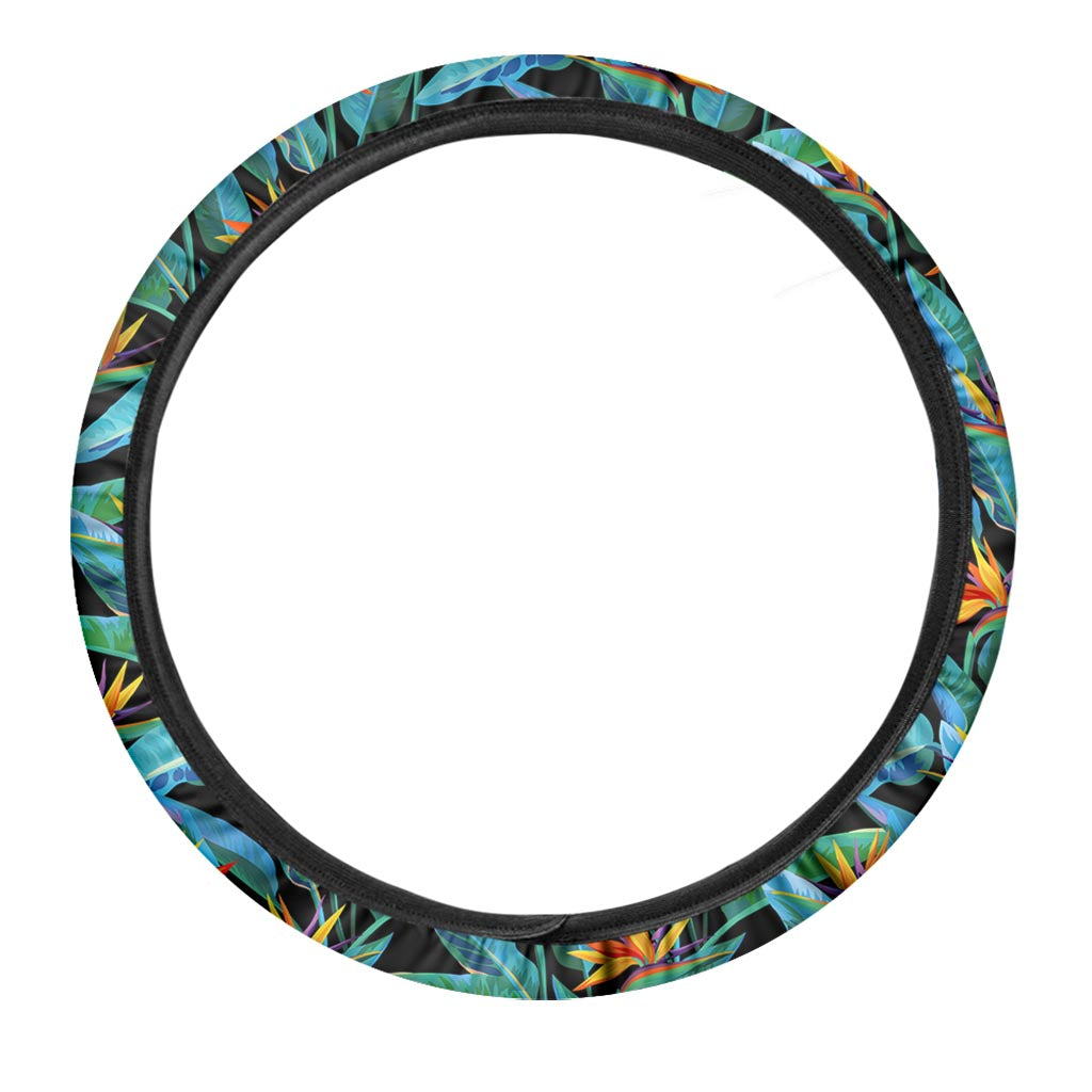 Teal Tropical Pattern Print Car Steering Wheel Cover