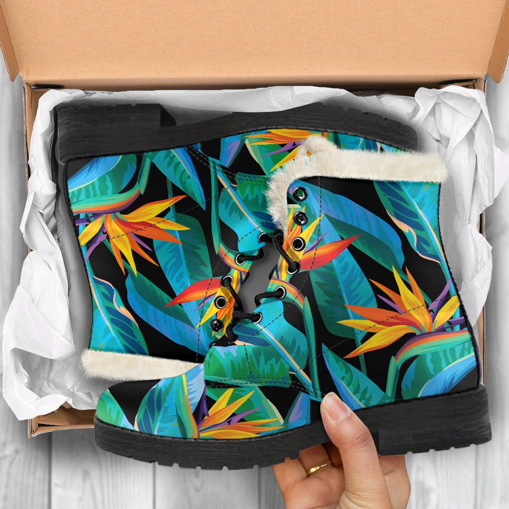Teal Tropical Pattern Print Comfy Boots GearFrost
