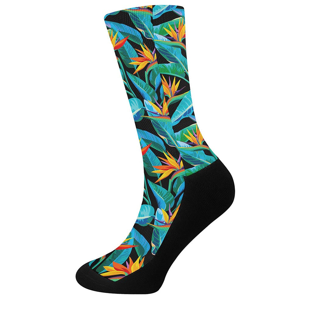 Teal Tropical Pattern Print Crew Socks