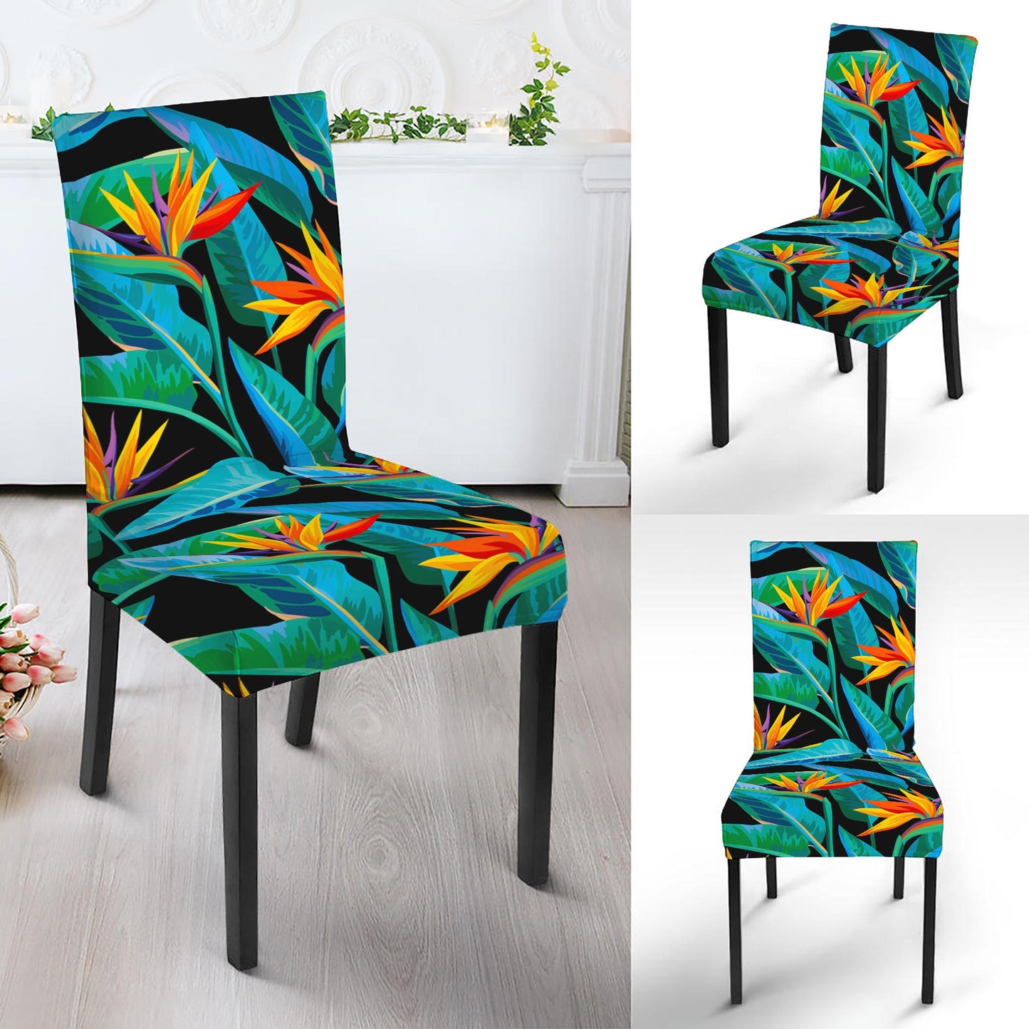 Teal Tropical Pattern Print Dining Chair Slipcover