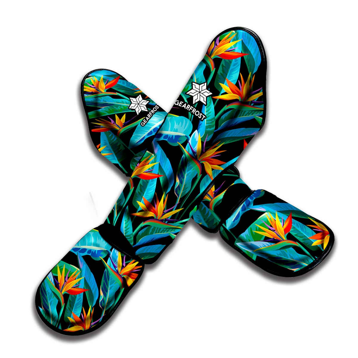 Teal Tropical Pattern Print Muay Thai Shin Guard