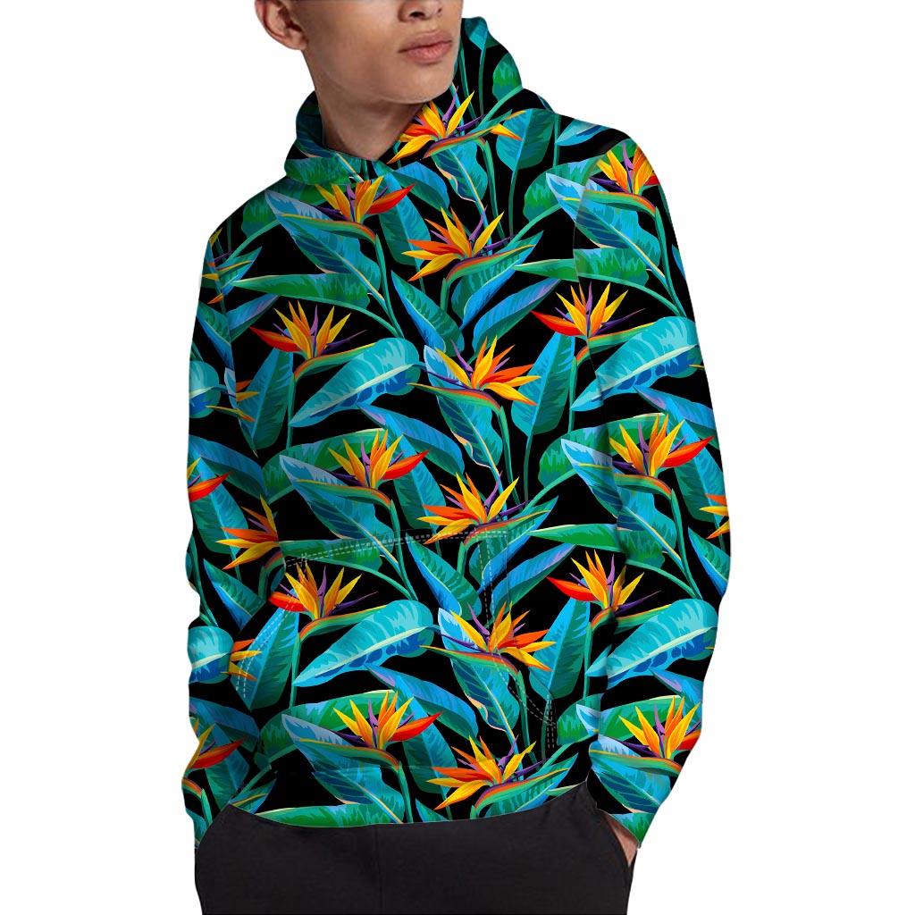 Teal Tropical Pattern Print Pullover Hoodie