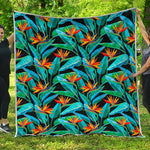 Teal Tropical Pattern Print Quilt