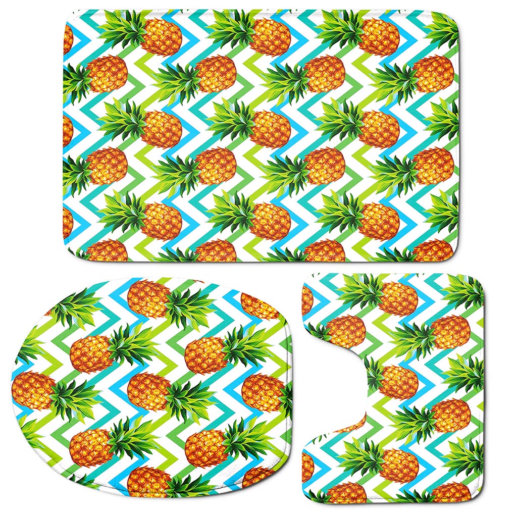 Teal Zig Zag Pineapple Pattern Print 3 Piece Bath Mat Set
