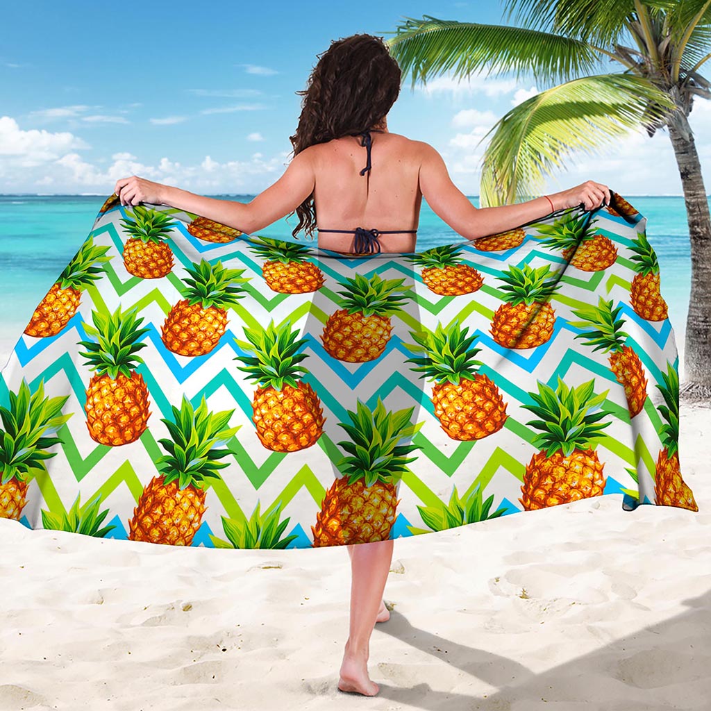 Teal Zig Zag Pineapple Pattern Print Beach Sarong Wrap