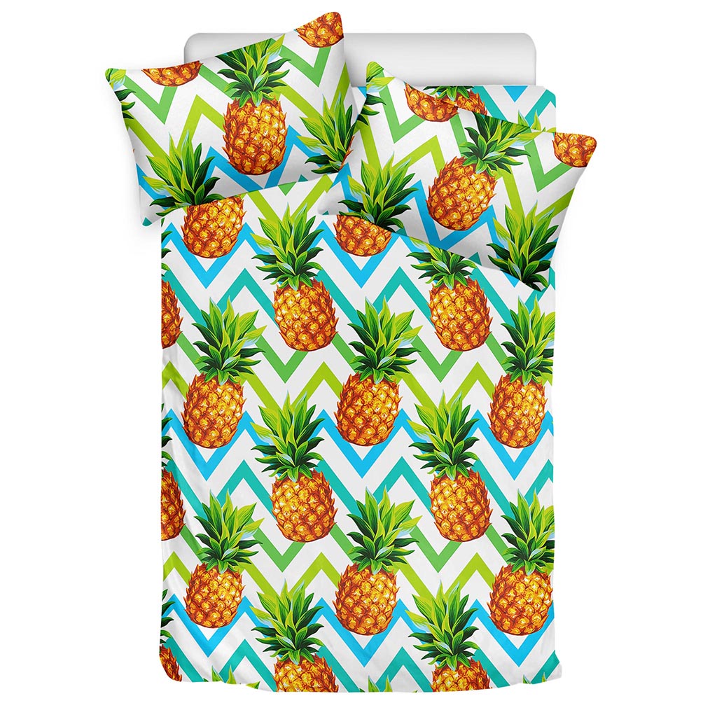 Teal Zig Zag Pineapple Pattern Print Duvet Cover Bedding Set