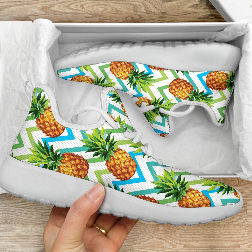 Teal Zig Zag Pineapple Pattern Print Mesh Knit Shoes GearFrost