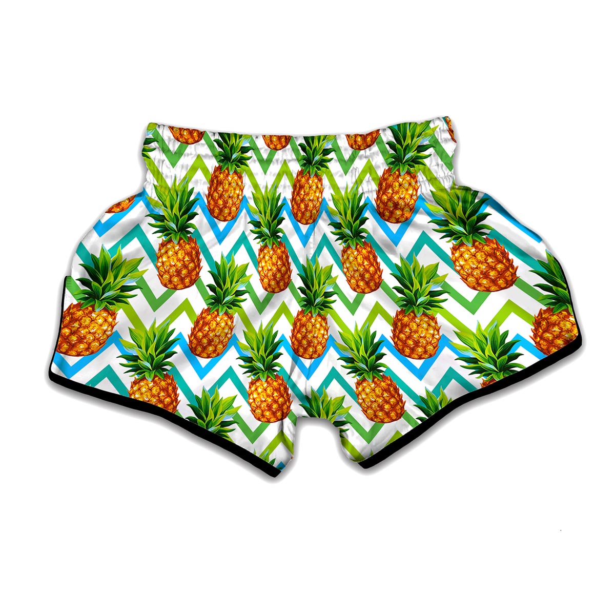 Teal Zig Zag Pineapple Pattern Print Muay Thai Boxing Shorts