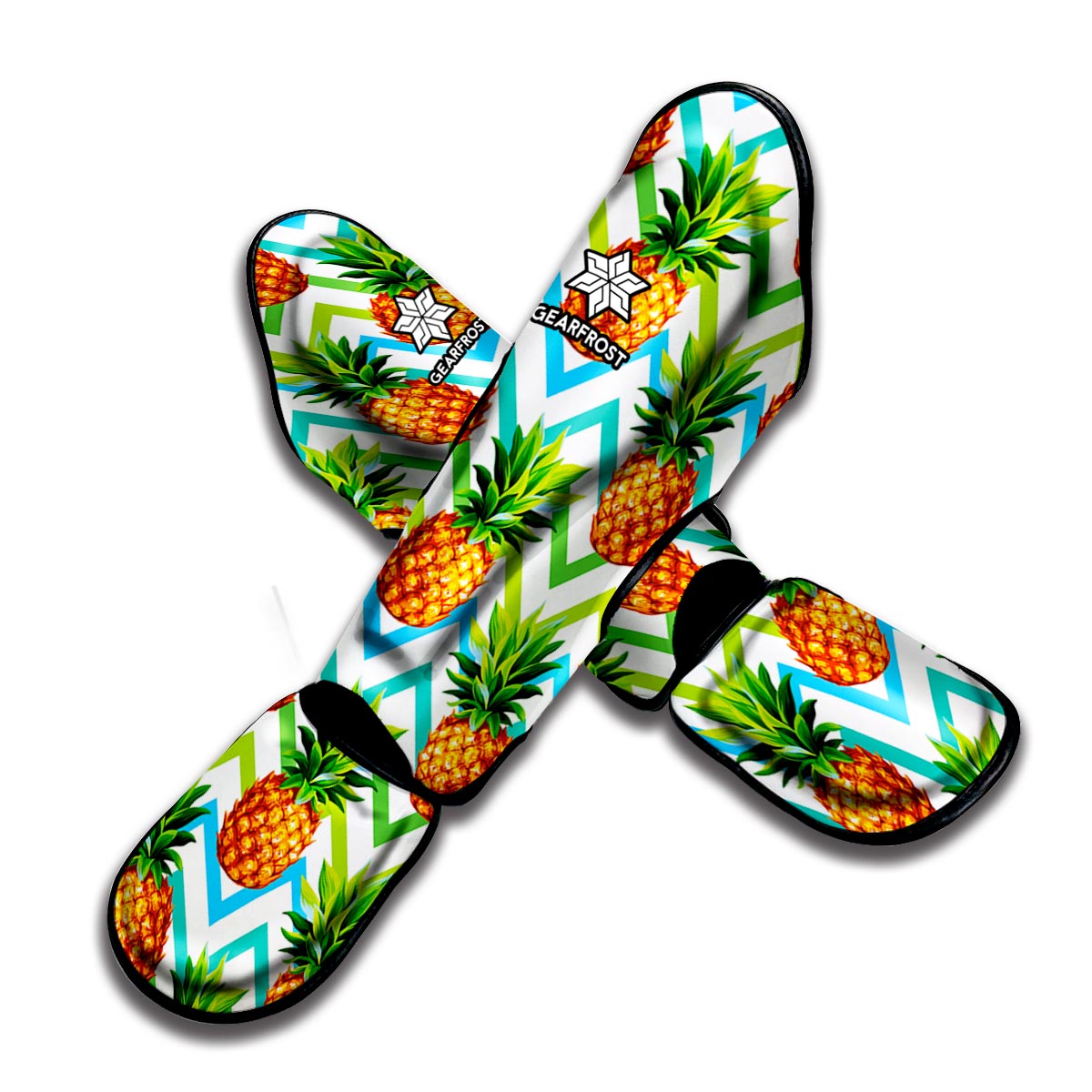 Teal Zig Zag Pineapple Pattern Print Muay Thai Shin Guard