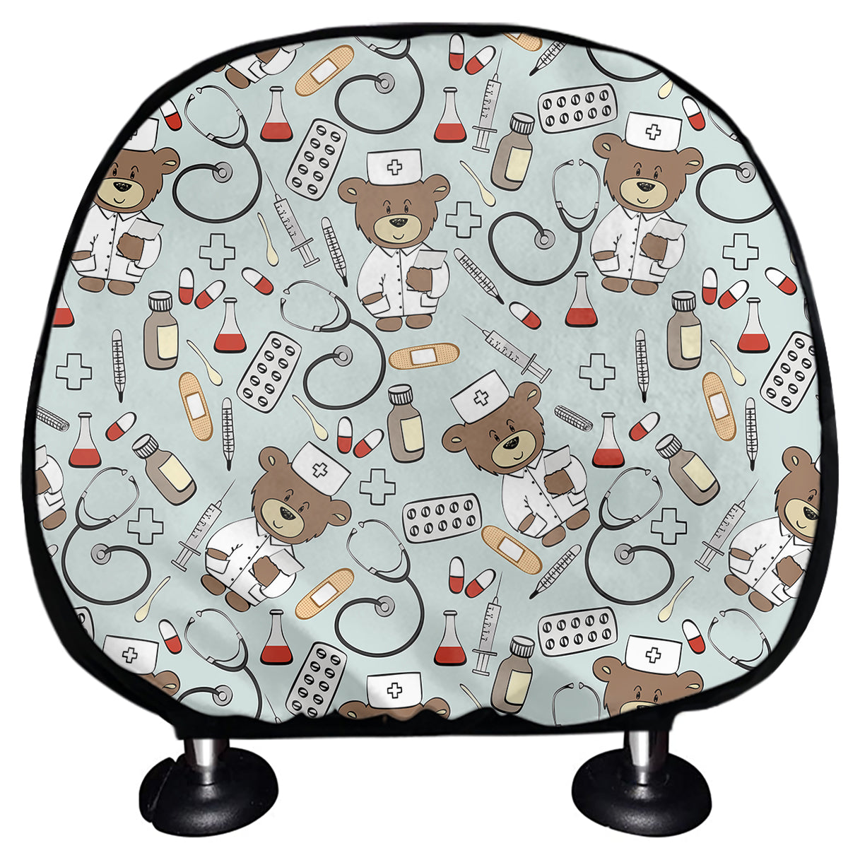 Teddy Bear Doctor Pattern Print Car Headrest Covers