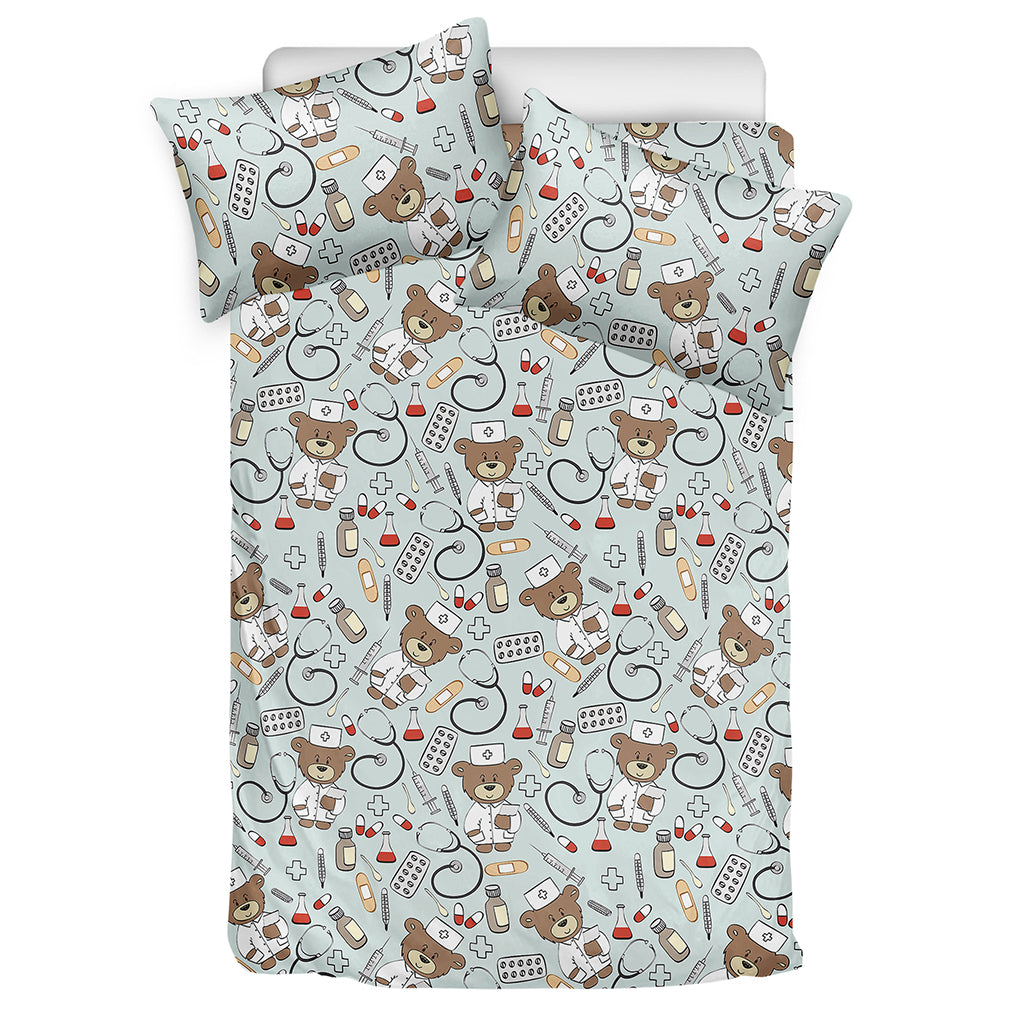 Teddy Bear Doctor Pattern Print Duvet Cover Bedding Set
