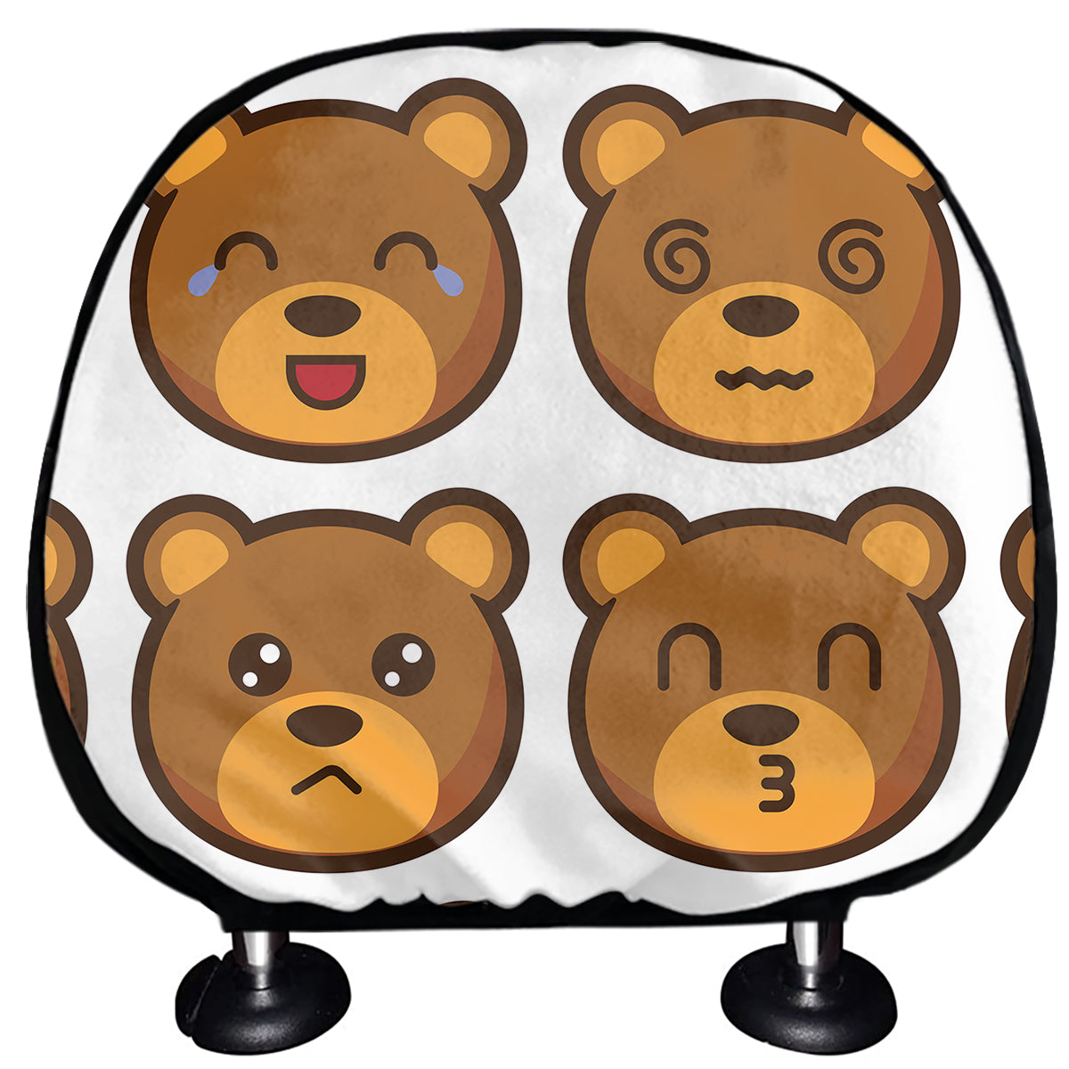 Teddy Bear Emoji Print Car Headrest Covers