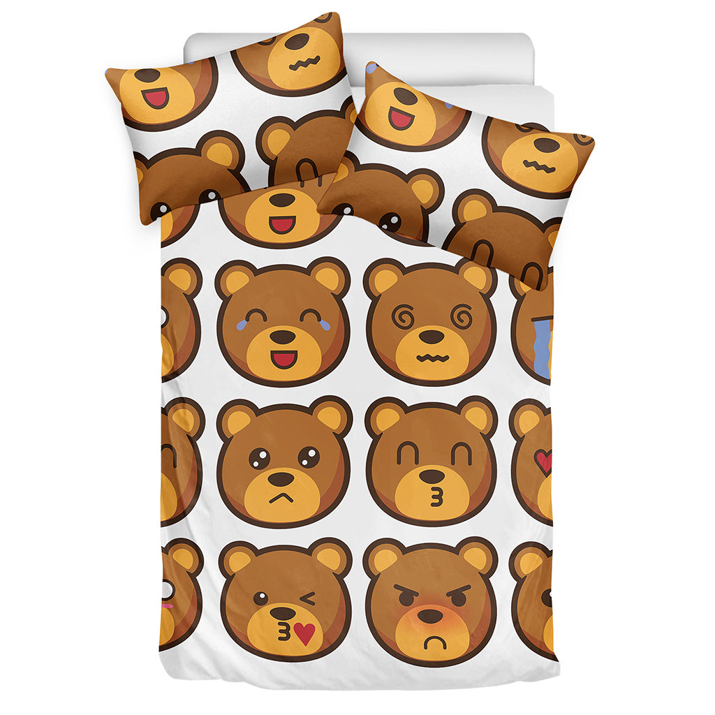 Teddy Bear Emoji Print Duvet Cover Bedding Set