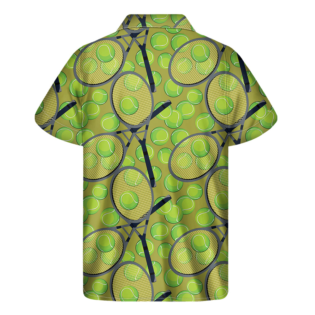 Tennis Ball And Racket Pattern Print Men's Short Sleeve Shirt