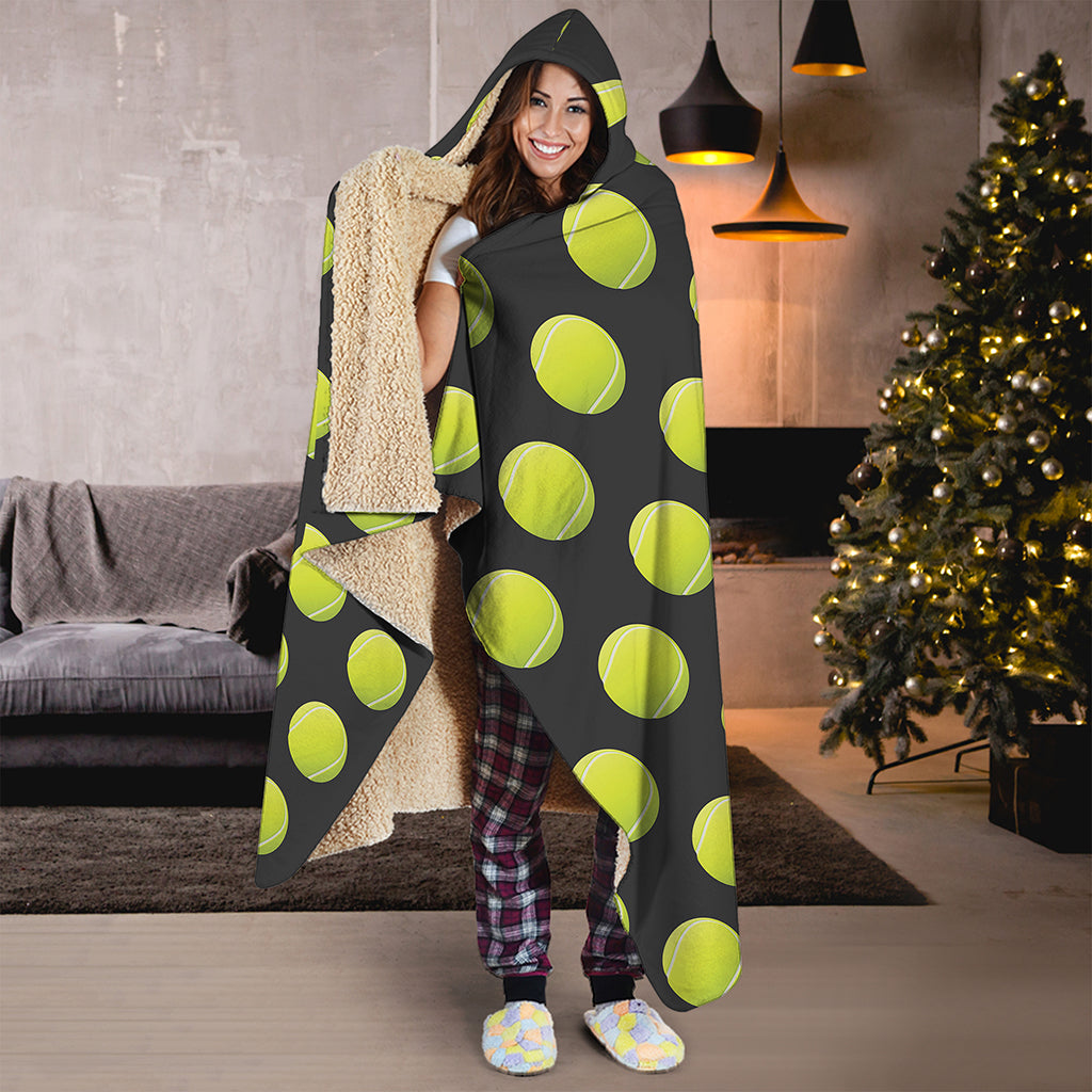 Tennis Balls Pattern Print Hooded Blanket