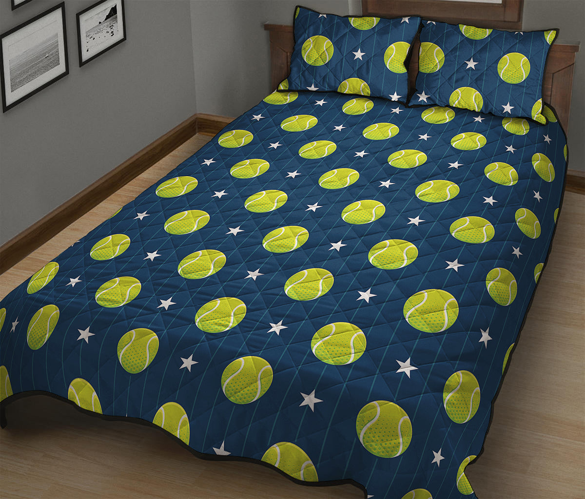 Tennis Sport Pattern Print Quilt Bed Set
