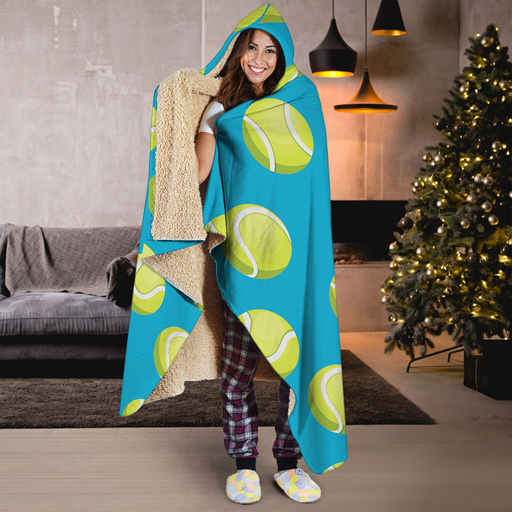Tennis Theme Pattern Print Hooded Blanket