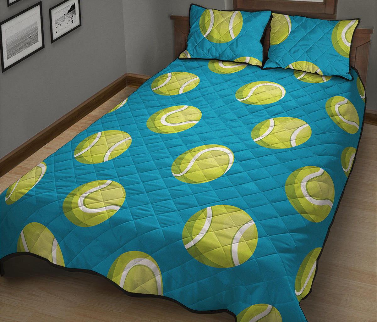 Tennis Theme Pattern Print Quilt Bed Set