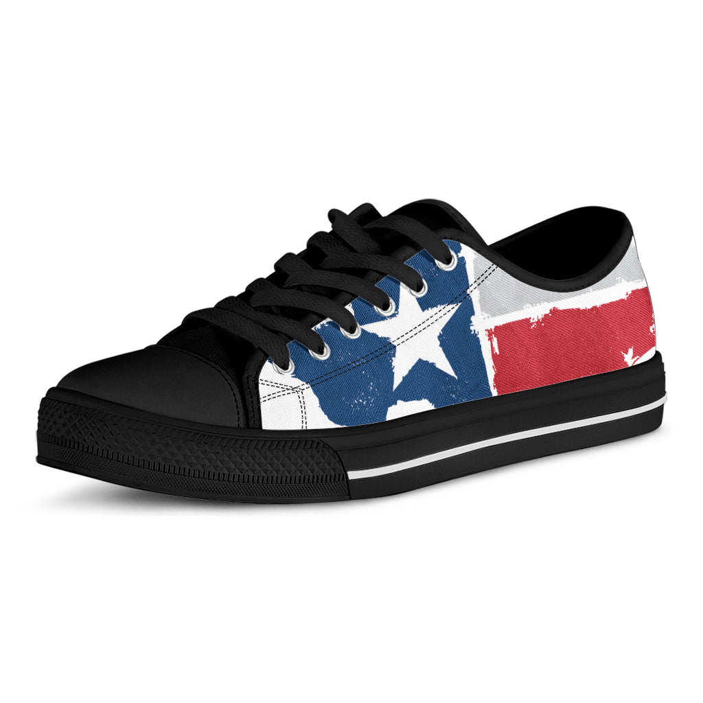 Texas State Flag Print Black Low Top Shoes