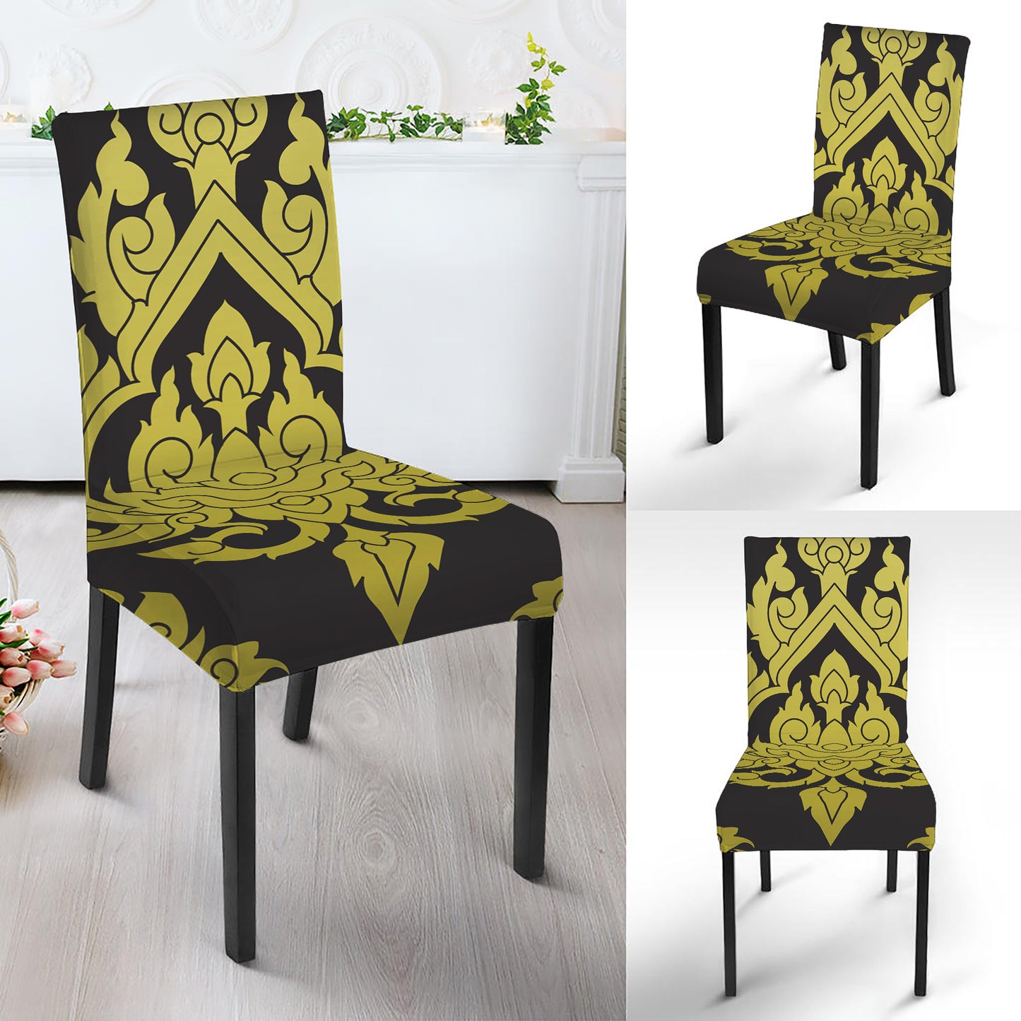Thai Ornament Pattern Print Dining Chair Slipcover