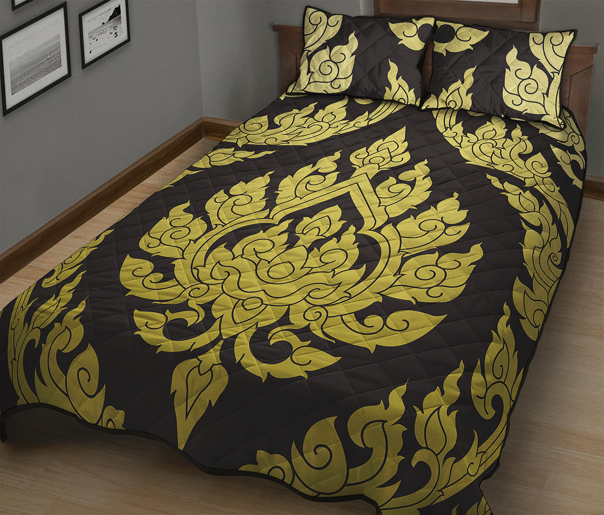 Thai Ornament Pattern Print Quilt Bed Set