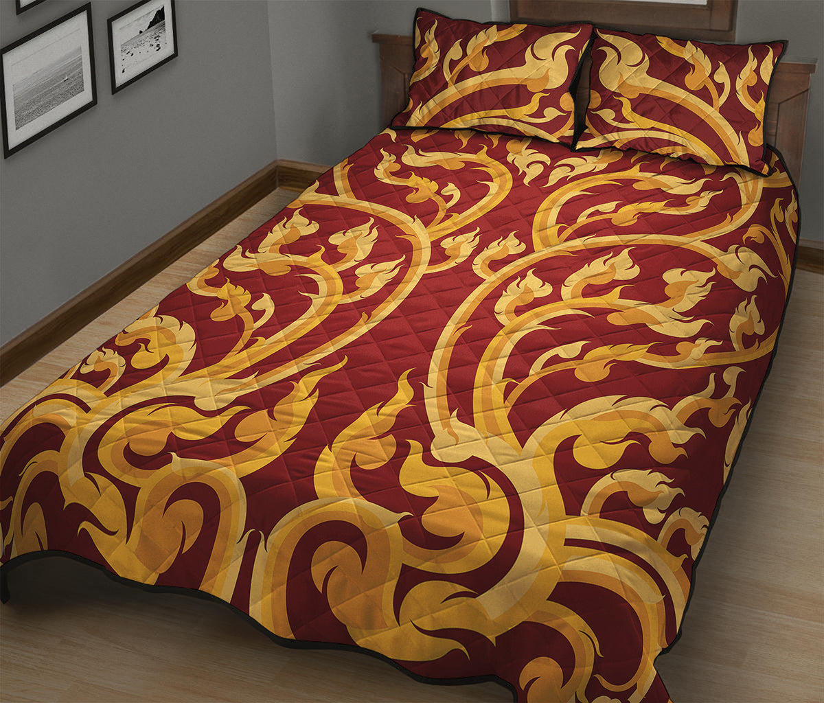Thai Winding Vines Pattern Print Quilt Bed Set