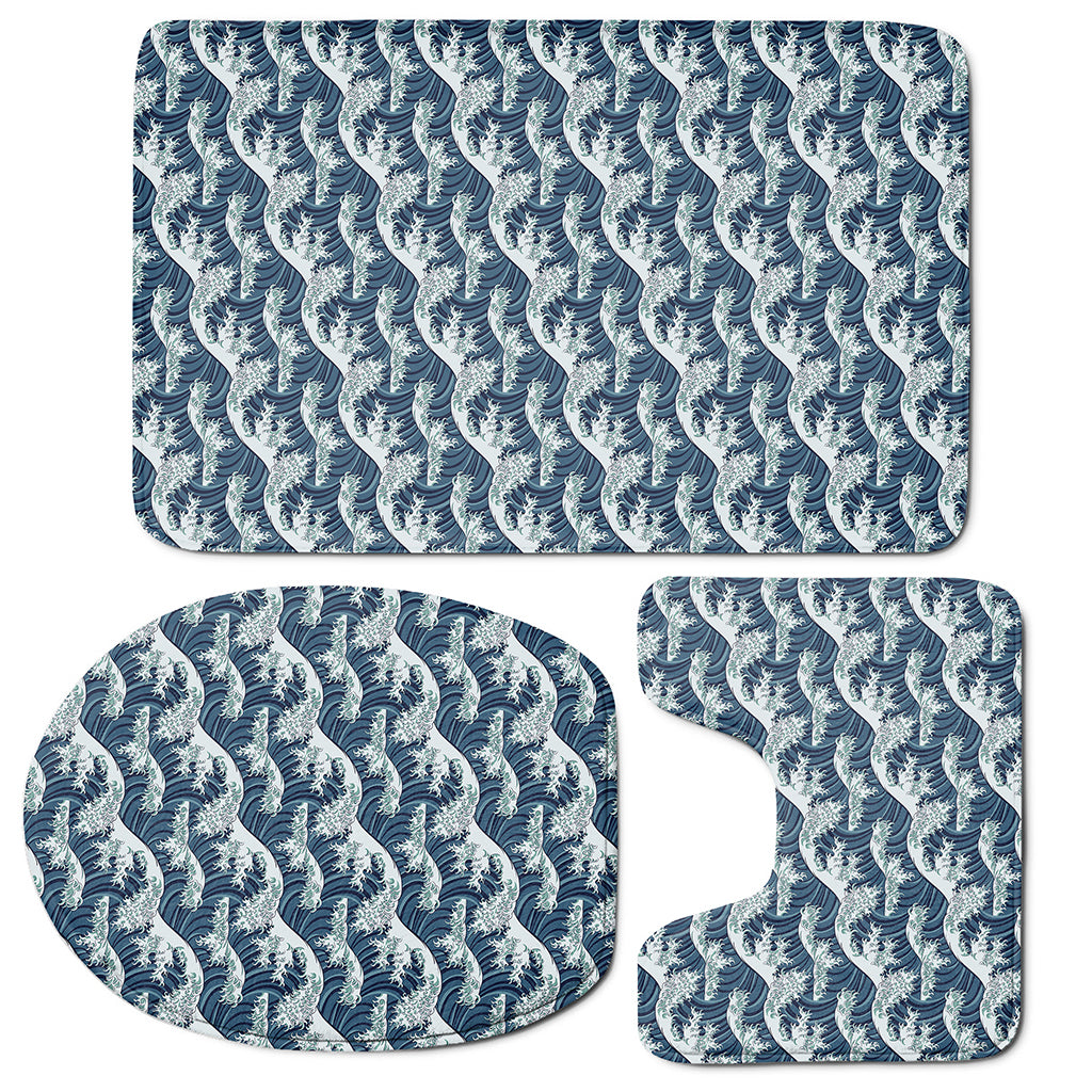 The Great Kanagawa Wave Pattern Print 3 Piece Bath Mat Set