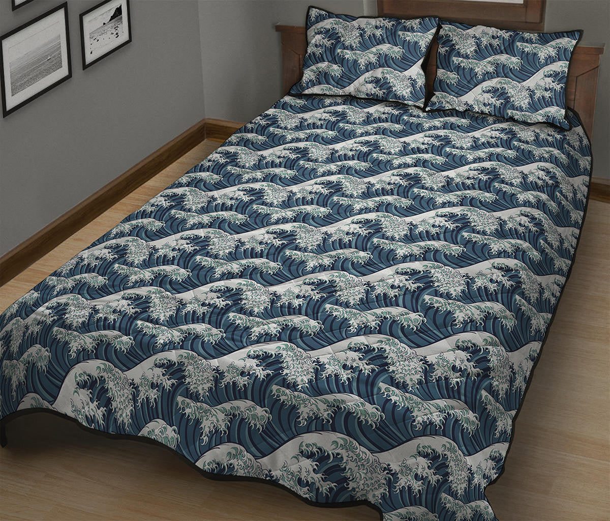 The Great Kanagawa Wave Pattern Print Quilt Bed Set