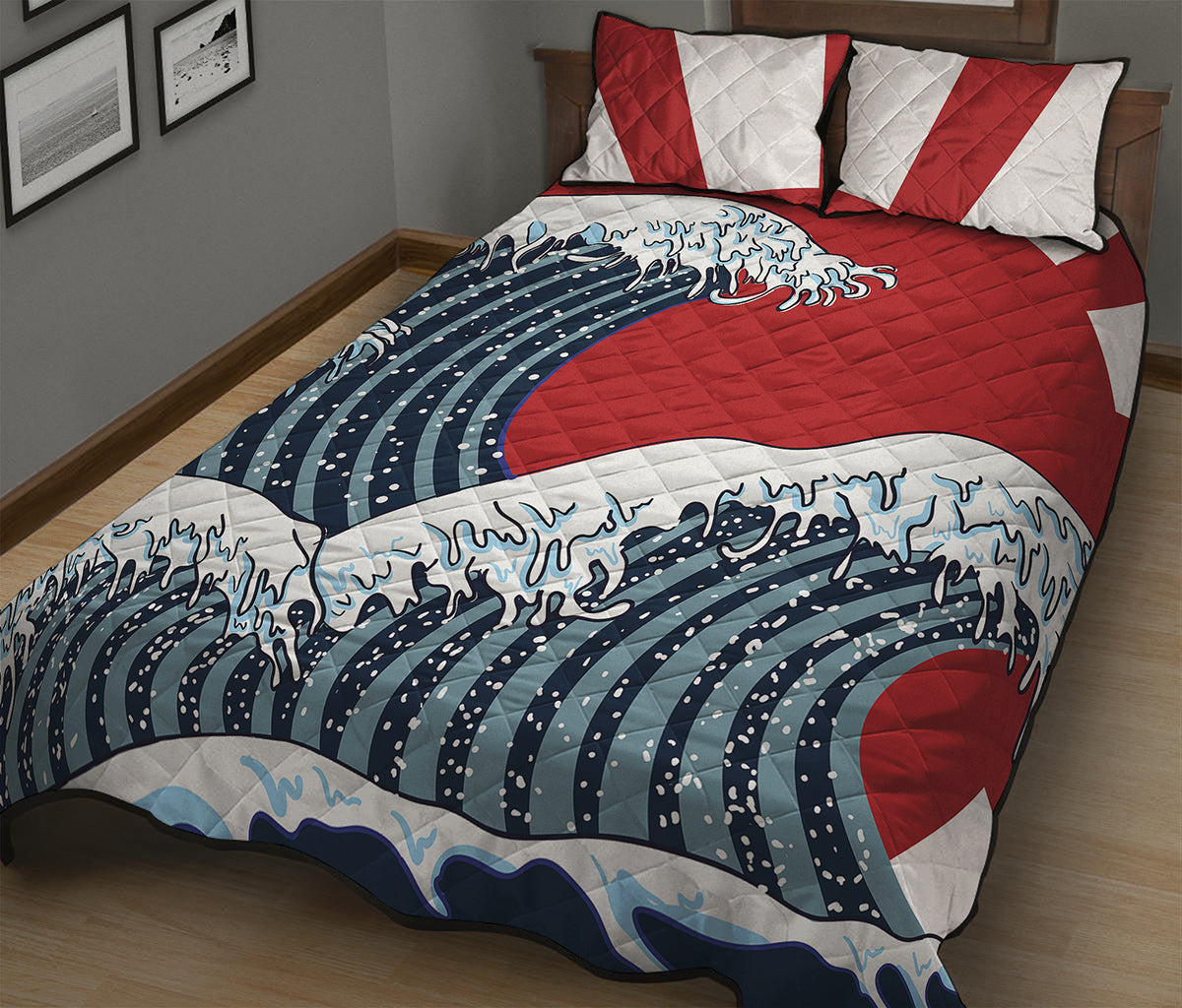 The Great Kanagawa Wave Print Quilt Bed Set