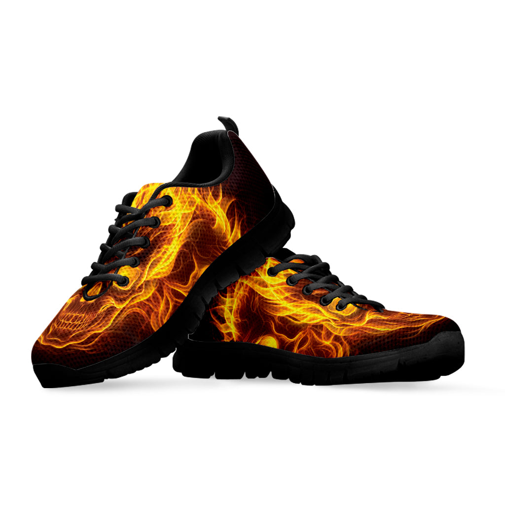 Three Flaming Skull Print Black Sneakers