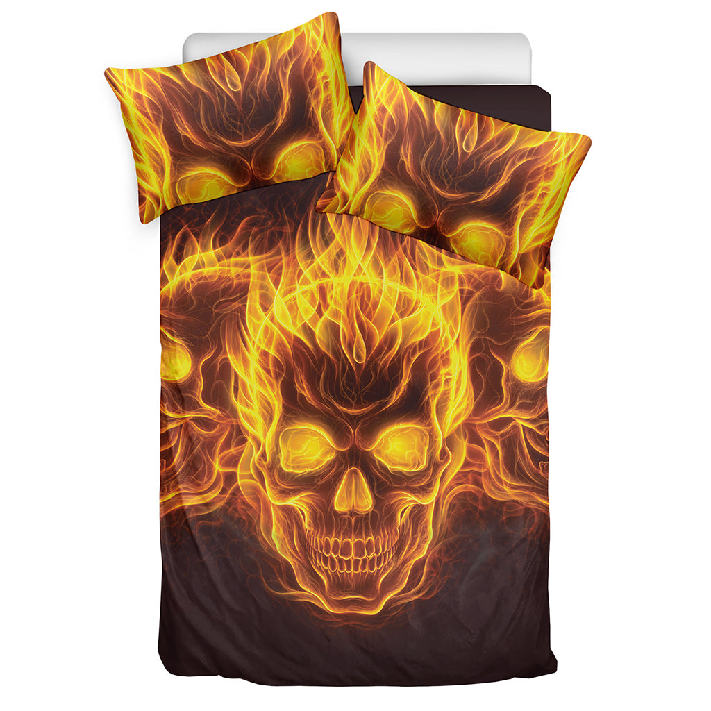 Three Flaming Skull Print Duvet Cover Bedding Set