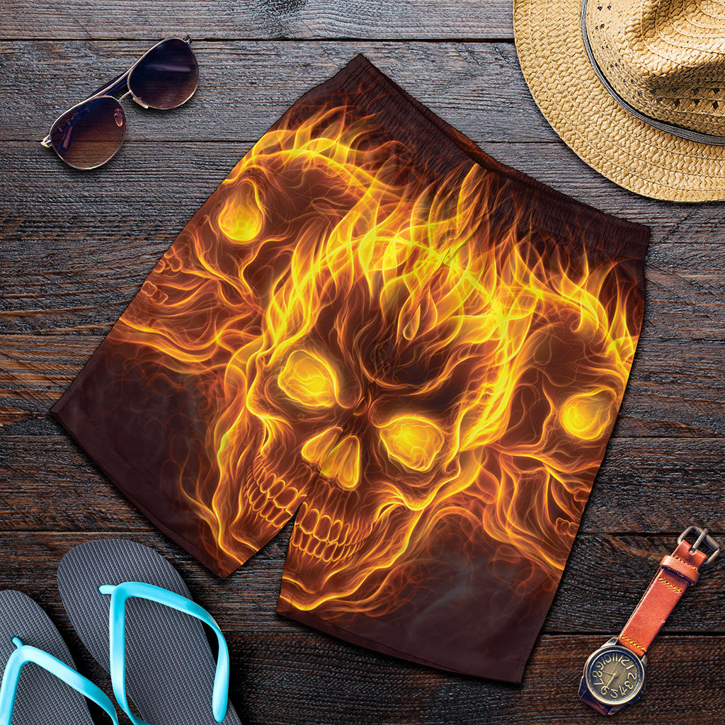 Three Flaming Skull Print Men's Shorts