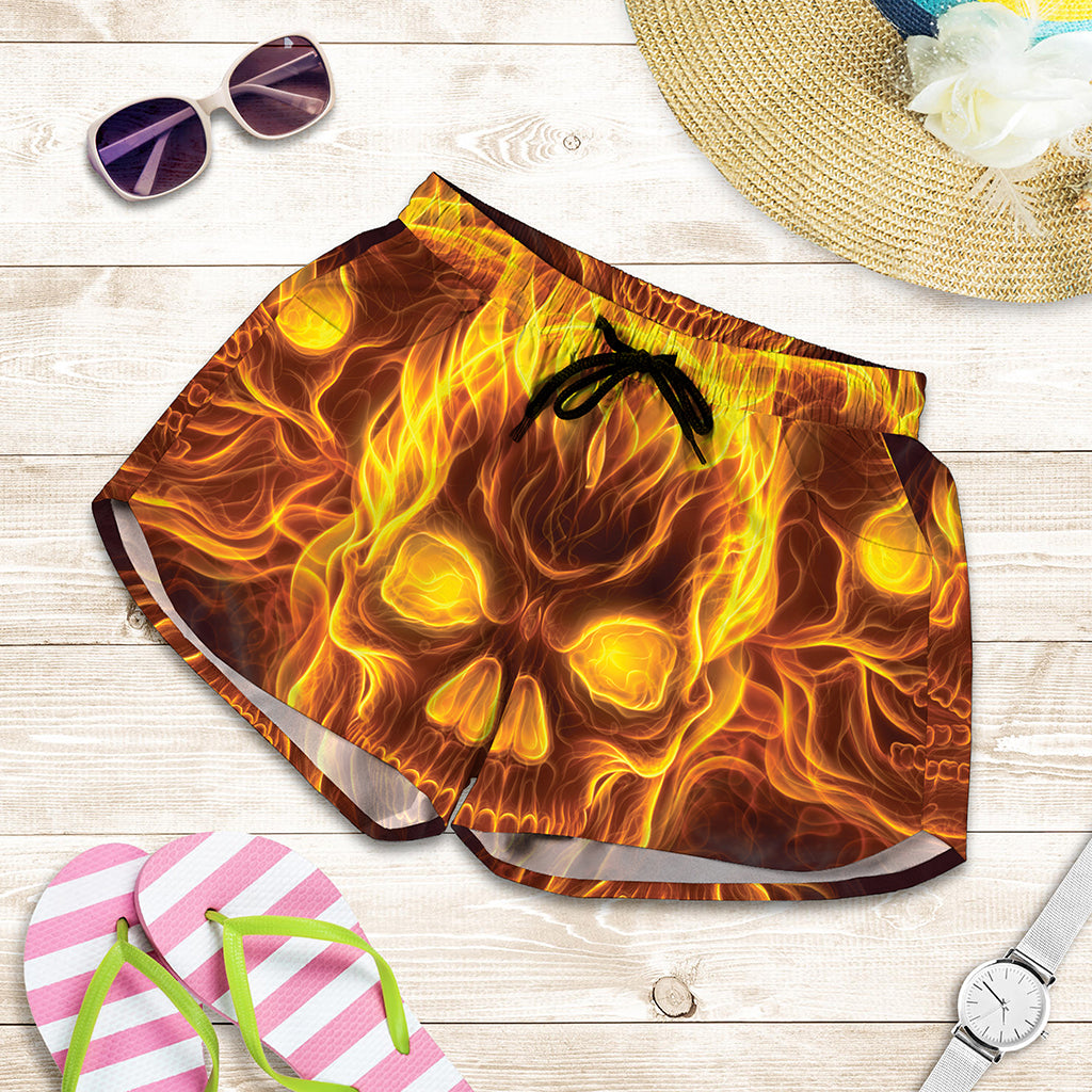 Three Flaming Skull Print Women's Shorts
