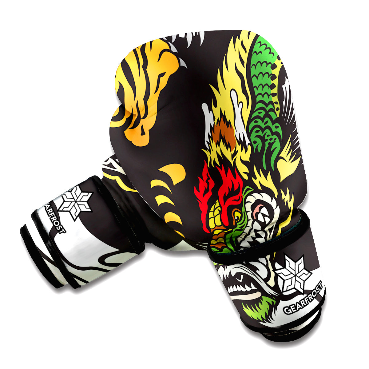 Golden Chinese Dragon Floral Print Boxing Gloves