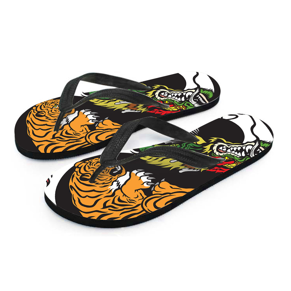 Tiger And Dragon Yin Yang Print Flip Flops