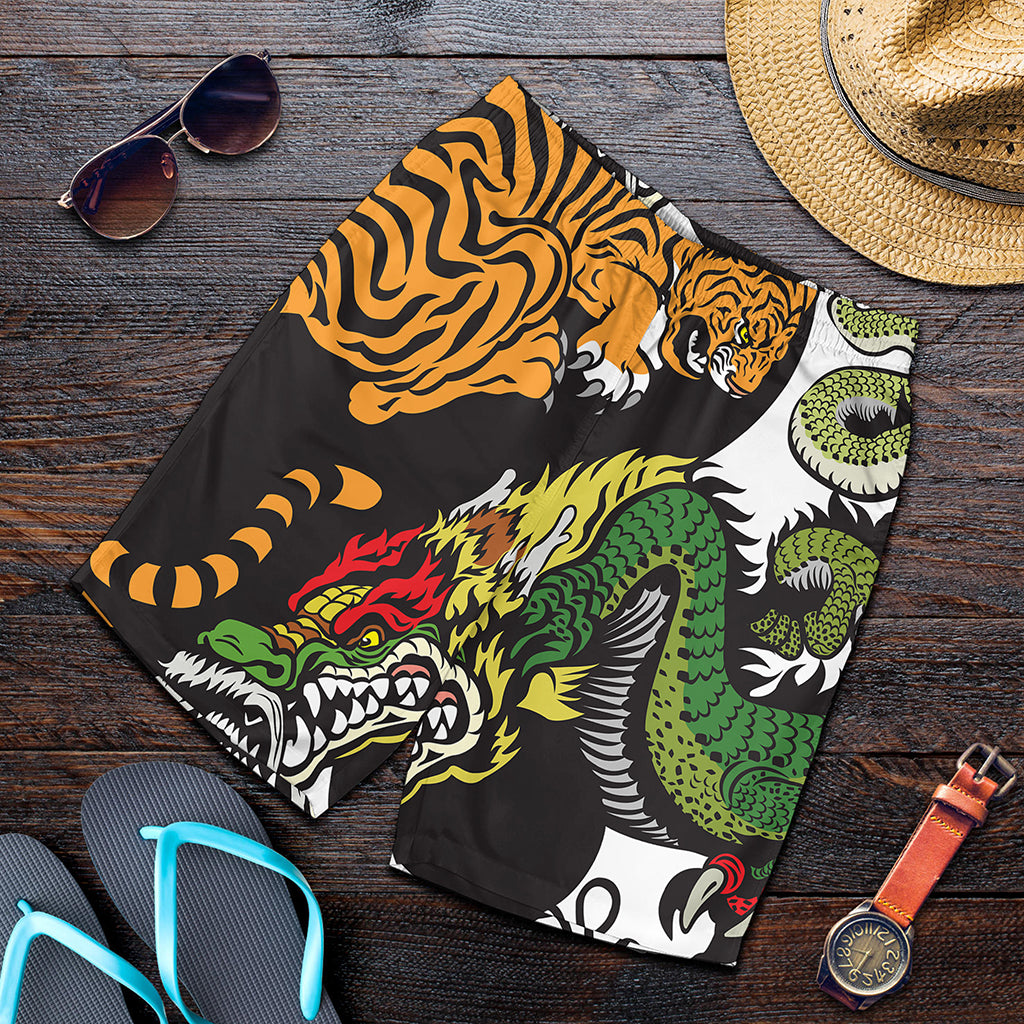 Tiger And Dragon Yin Yang Print Men's Shorts