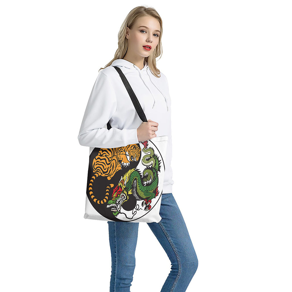 Tiger And Dragon Yin Yang Print Tote Bag