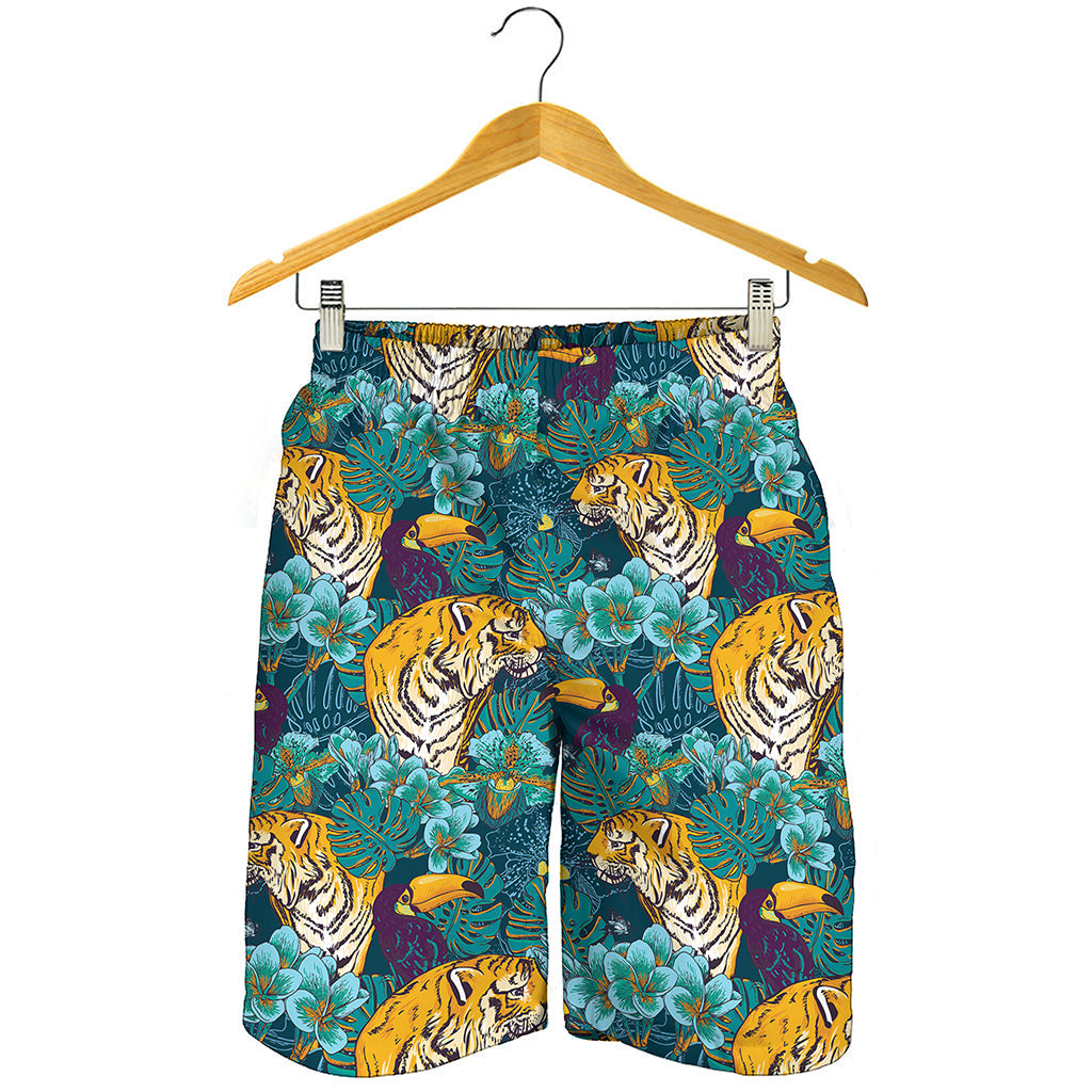 Tiger And Toucan Pattern Print Men's Shorts